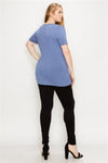 Plus Size Cross Draped V-Neck Top Denim Blue - Pack of 6
