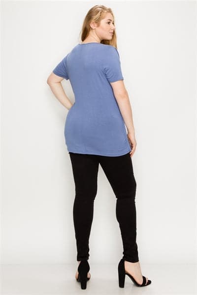 Plus Size Cross Draped V-Neck Top Denim Blue - Pack of 6