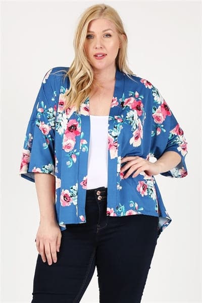 Plus Size Open Front Floral Pring Cardigan Navy -  Pack of 6