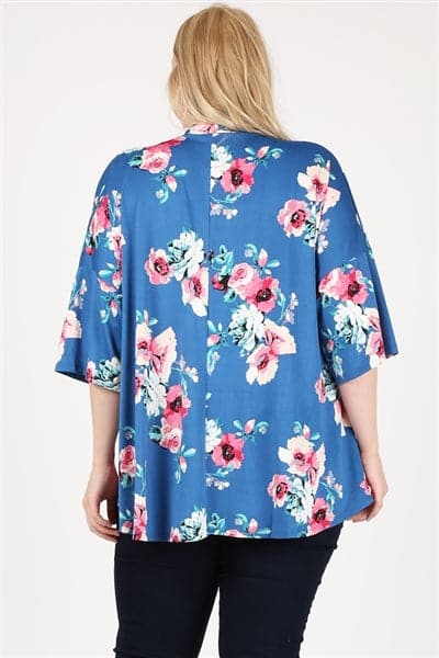 Plus Size Open Front Floral Pring Cardigan Navy -  Pack of 6