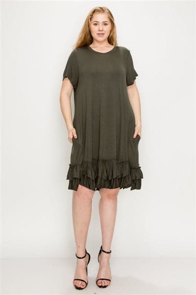 Plus Size Ruffle-Trim Georgette Swing Dress Olive - Pack of 6