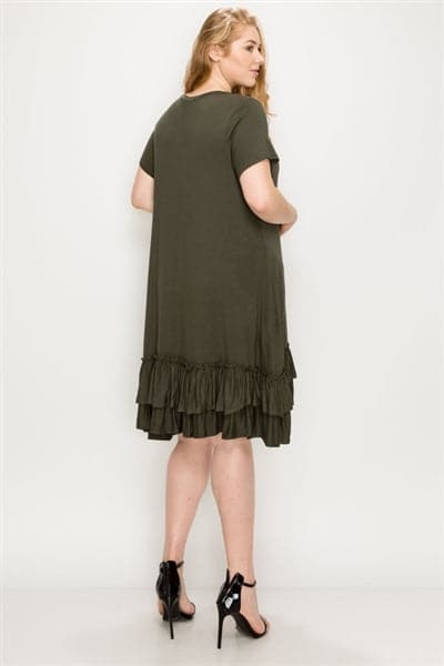 Plus Size Ruffle-Trim Georgette Swing Dress Olive - Pack of 6