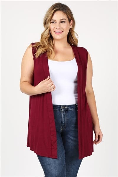 Plus Size Cardigan Sweater Vest Burgundy Pack of
