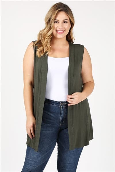 Plus Size Cardigan Vest Olive of 6