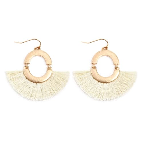 Fan Shaped Tassel Linked Hoop Drop Earrings Ivory - Pack of 6