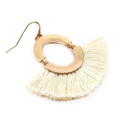 Fan Shaped Tassel Linked Hoop Drop Earrings Ivory - Pack of 6