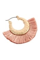 Fan Tassel With Metal Hammered Hoop Earrings Dusty Pink - Pack of 6