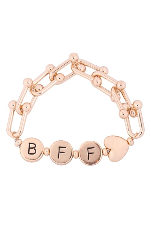 "BFF" Letter Metal With Link Chain Stretch Bracelet Gold - Pack of 6