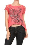 Lace Short Sleeve Butterfly Embellished Hi Low Top Coral - Pack of 6
