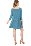 Sea Blue V-Neckline Off the Shoulder Pocket Bamboo Fabric Dress -  Pack of 6