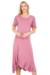 Mauve Round Neckline Ruffle Sleeve Asymetric Dress - Pack of 6