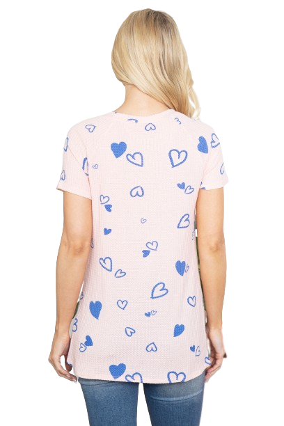Blush Blue Heart Printed Waffle Top - Pack of 6