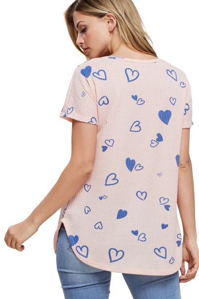 Blush Blue Heart Printed Waffle Top - Pack of 6