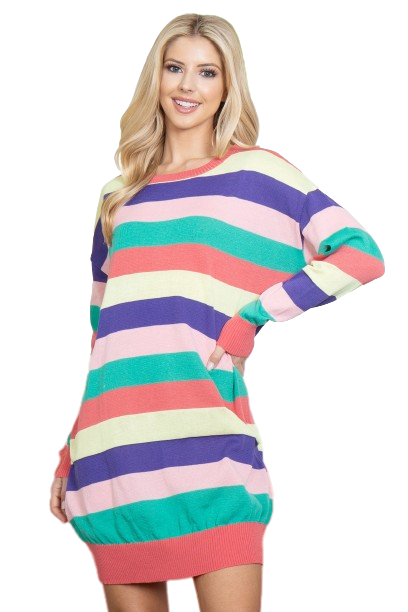 Multi Color Stripe Long Sleeve Dress - Pack of 6