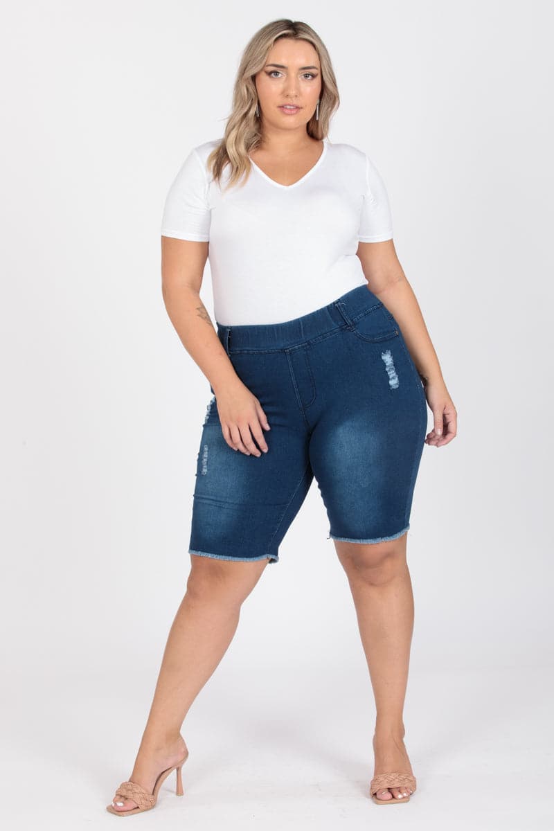 Plus Size Pull-on Super Stretch Distressed Bermuda Shorts - Pack of 6