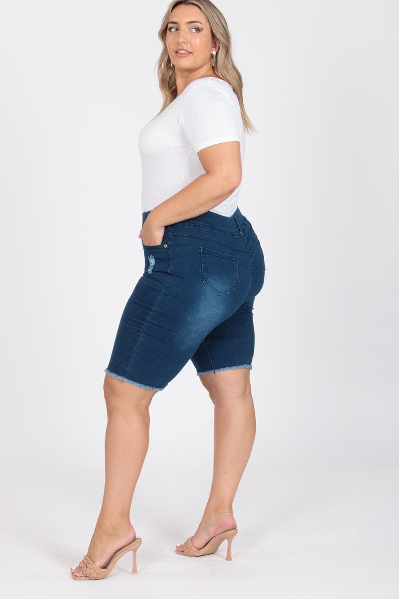 Plus Size Pull-on Super Stretch Distressed Bermuda Shorts - Pack of 6