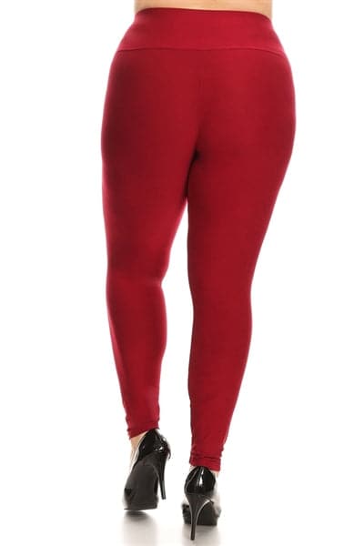 Plus Size Stretchy Soft Leggings Burgundy - Pack of 10