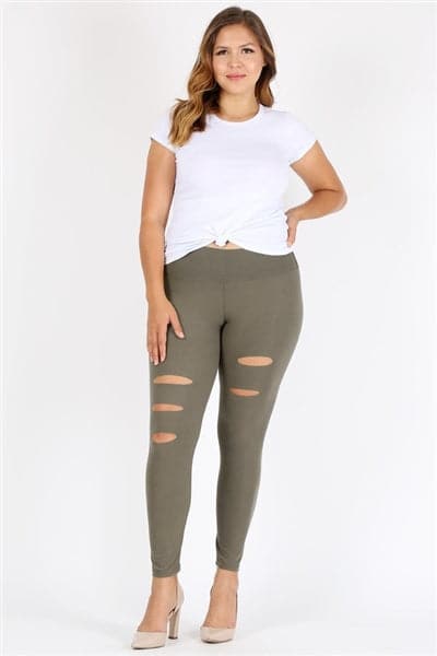 Plus Size Ripped High Waist Legging Pants Olive - Pack of 6