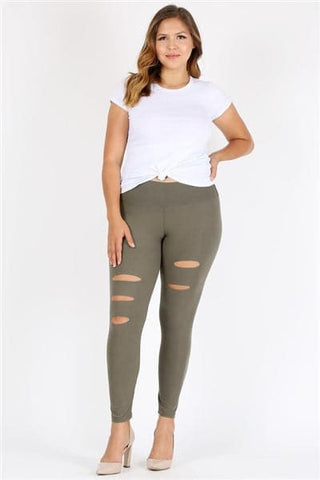 Plus Size Stretchy Soft Leggings Olive - Pack of 10