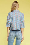 Denim Button Down Floral Crop Top Top Blue  - Pack of 6