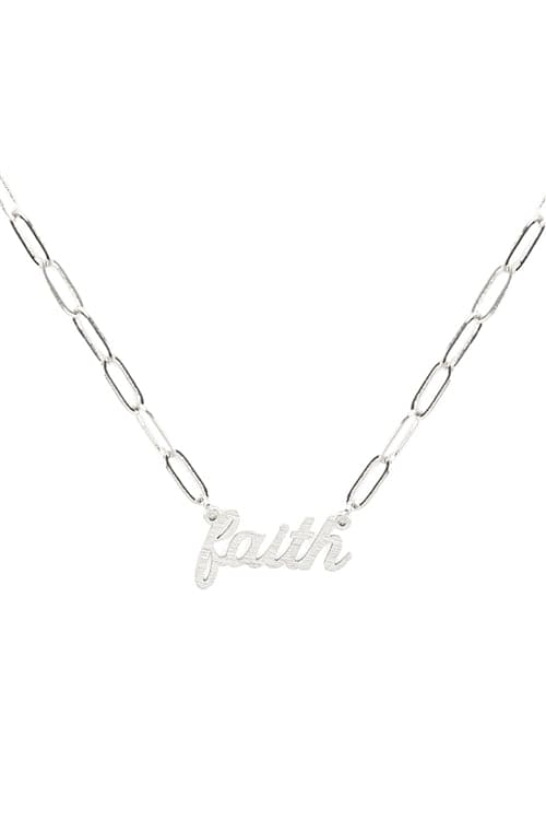 Faith Inspirational Brass Clip Chain Necklace Burnish Silver - Pack of 6