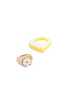 Marble Resin Pearl Assorted 5 Pieces Ring Set Multicolor - Pack of 6