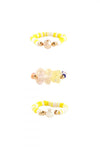 Wavy Resin Beaded Elastic Assorted 5 Pieces Ring Set Multicolor - Pack of 6