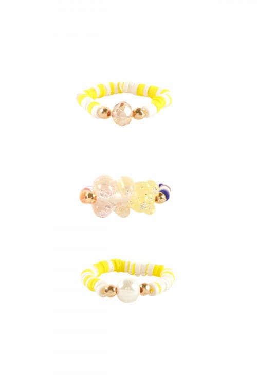 Pearl FIMO Bear Multi Stackable Ring Gold Yellow - Pack of 6