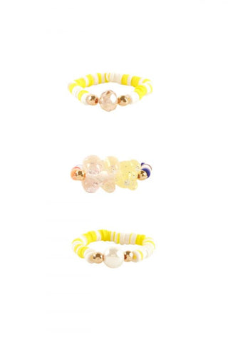 Wavy Resin Beaded Elastic Assorted 5 Pieces Ring Set Multicolor - Pack of 6