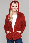 Faux Fur Teddy Bear Zip Up Hoodie Jacket Burgundy - Pack of 6