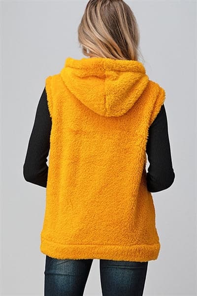 Faux Fur Teddy Bear Zip Up Hoodie Vest Mustard - Pack of 6