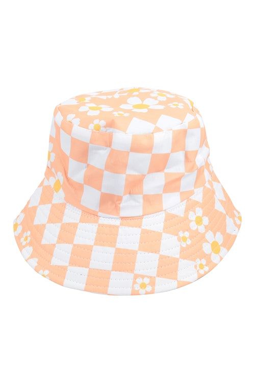 Check Flower Print Fashion Bucket Hat Orange - Pack of 6