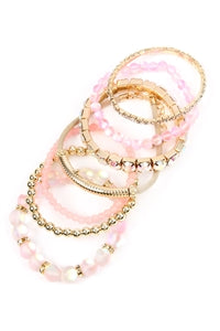 Mermaid Glass Stretch Bracelet Set Pink - Pack of 6