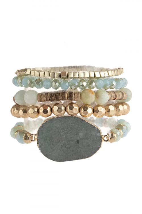 Amazonite Mixed Beads With Stone Charm Bracelet - Pack of 6