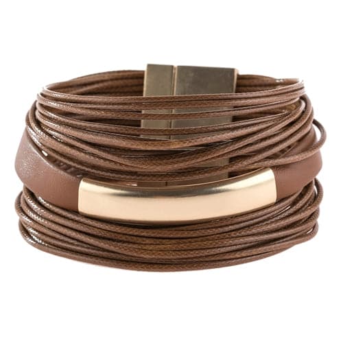 Multi Strand With Bar Leather Bracelet Brown - Pack of 6
