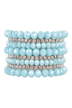 Rondelle, Rhinestone Beads Stackable Bracelet Set Light Blue - Pack of 6