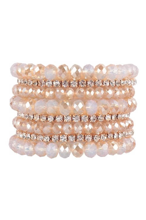 Rondelle, Rhinestone Beads Stackable Bracelet Set Light Brown - Pack of 6