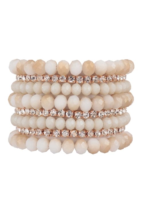 Rondelle, Rhinestone Beads Stackable Bracelet Set Natural - Pack of 6