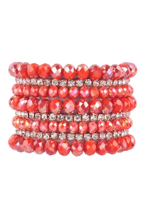 Rondelle, Rhinestone Beads Stackable Bracelet Set Orange - Pack of 6