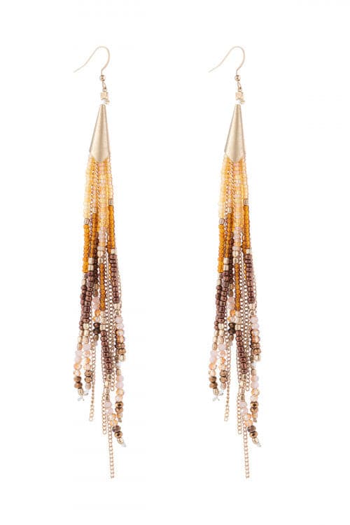 Mixed Beads Tassel Earrings Brown - Pack of 6