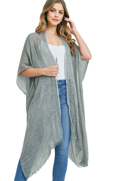 Gray Glittered Fringed Open Cardigan - Pack of 6