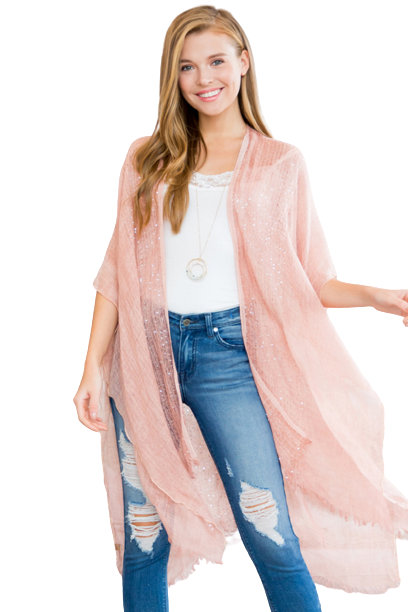 Pink Glittered Fringed Open Cardigan - Pack of 6