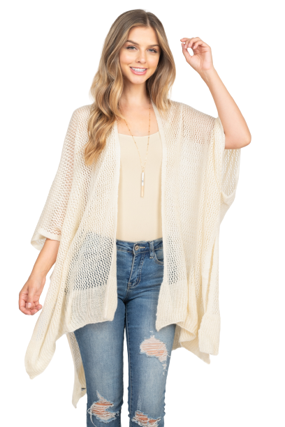 Crochet Mesh Kimono Cardigan Ivory - Pack of 6