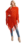 Knitted Net Wave Pattern Fringe Tassel Poncho Brick - Pack of 6