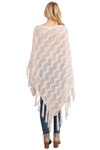 Knitted Net Wave Pattern Fringe Tassel Poncho Ivory - Pack of 6