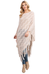 Knitted Net Wave Pattern Fringe Tassel Poncho Ivory - Pack of 6