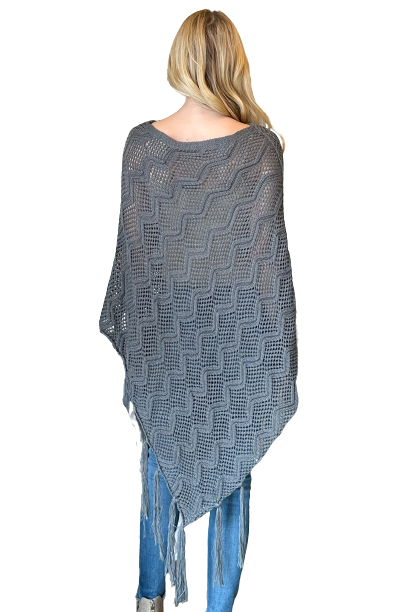 Knitted Net Wave Pattern Fringe Tassel Poncho Light Gray - Pack of 6