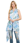 Flower Print Open Front Kimono Vest Blue - Pack of 6