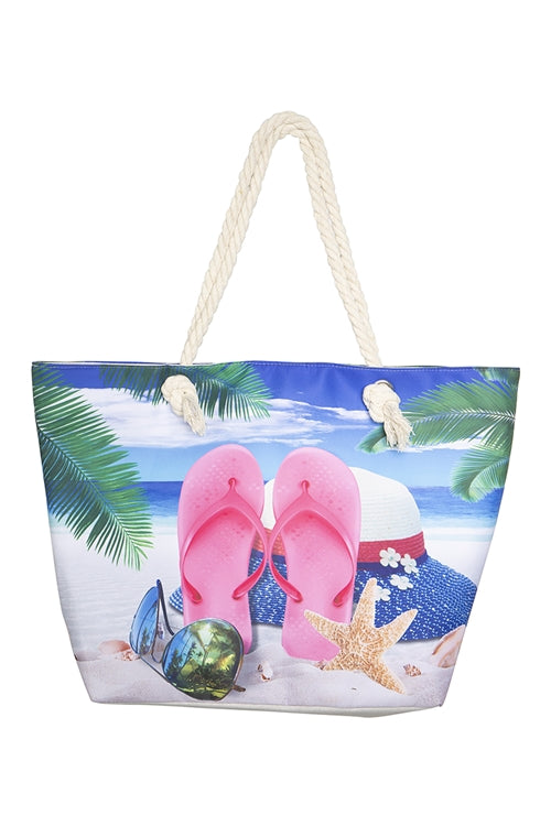 Summer Tropical Print Tote Bag Blue - Pack of 6