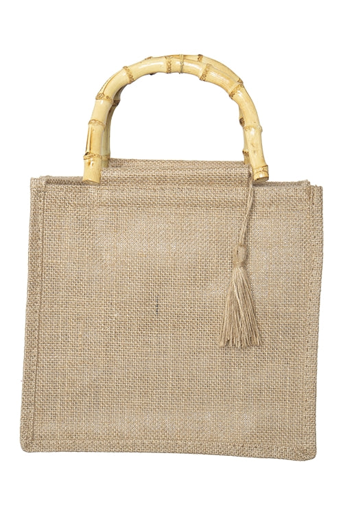 Rattan Handle Native Design Jute Tote Bag Brown - Pack of 6